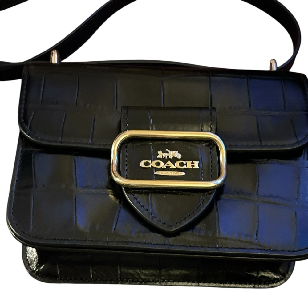 Coach Morgan Square Crossbody Black Croc-Embossed Leather Gold Logo CN313 - Picture 4 of 8